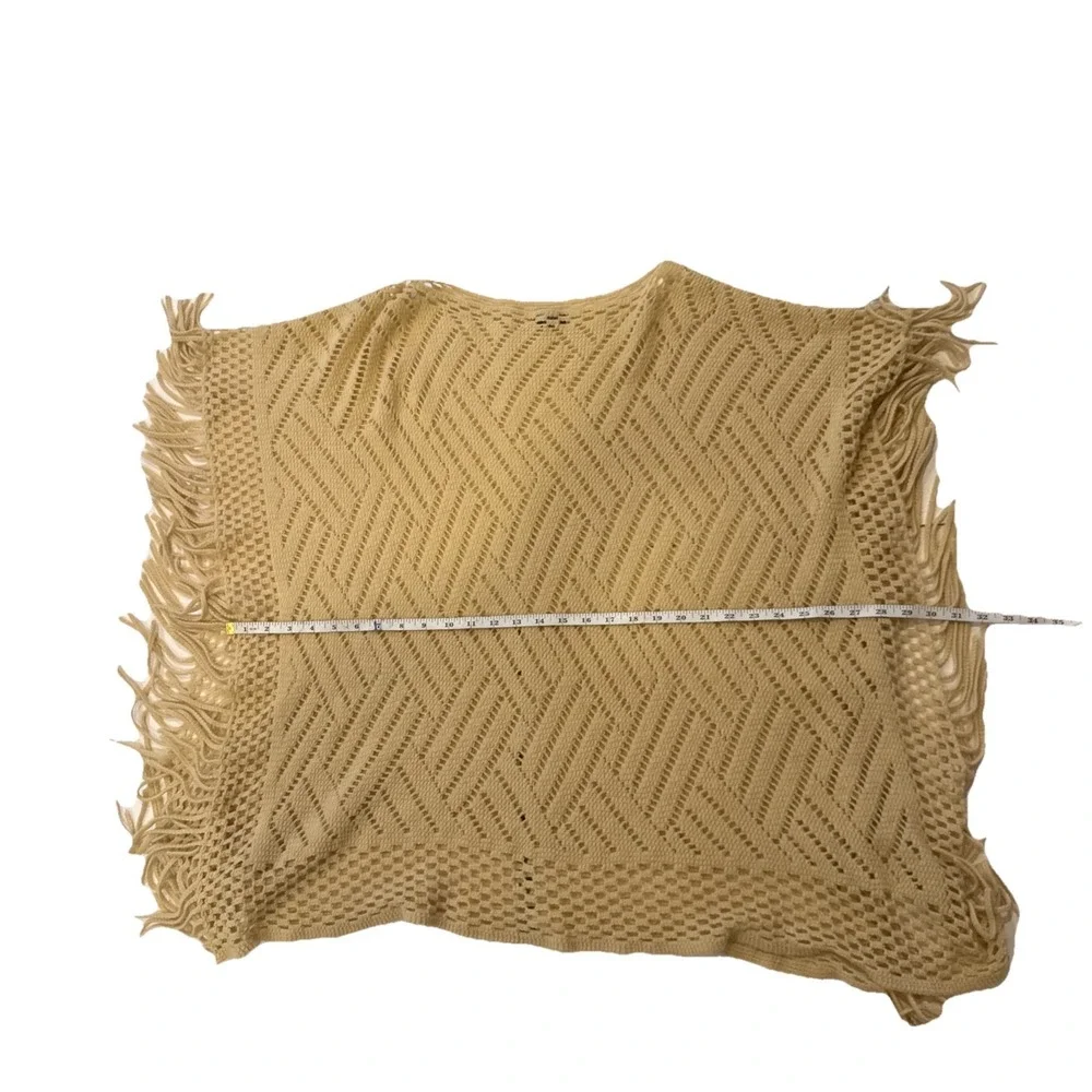 LTV Imports Beige Tan Woman's Shawl With Fringe, Overhead Square Style Sweater